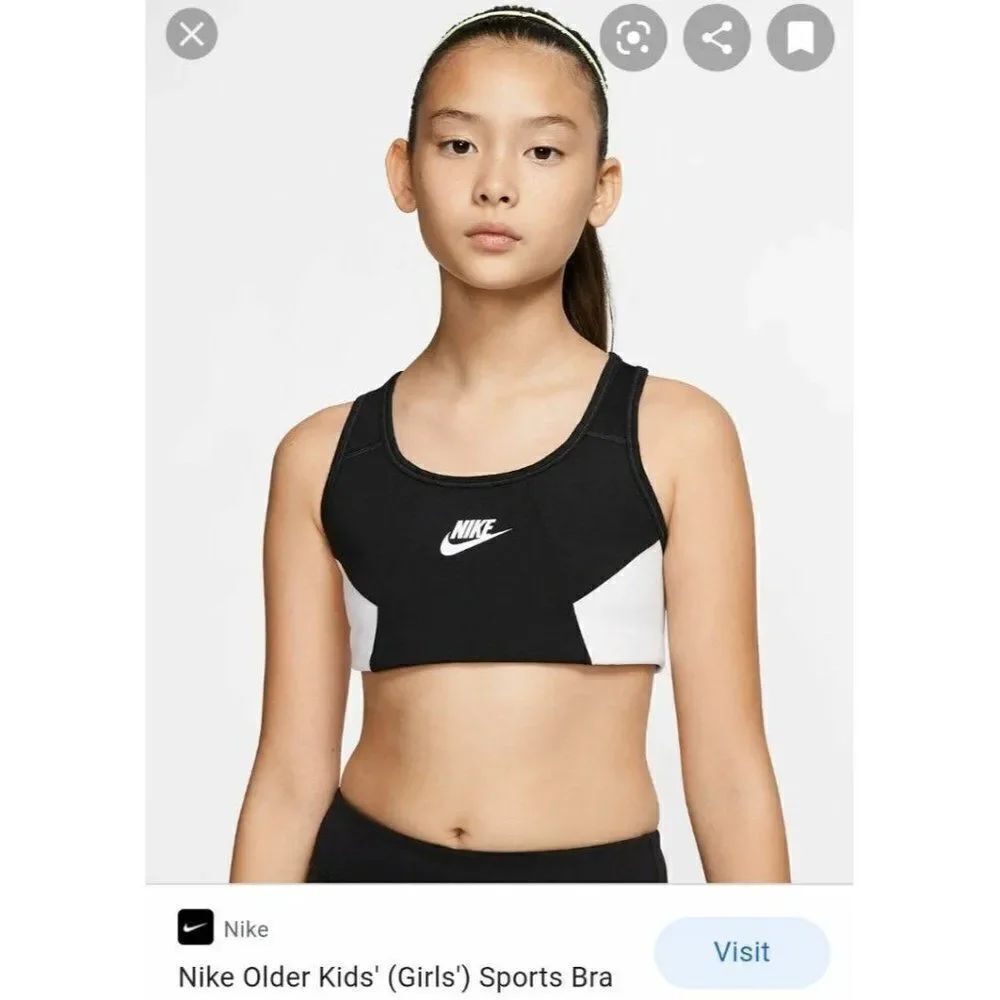 Nike Dri-FIT Youth Racerback Colorblock Black White Sports Bra Medium